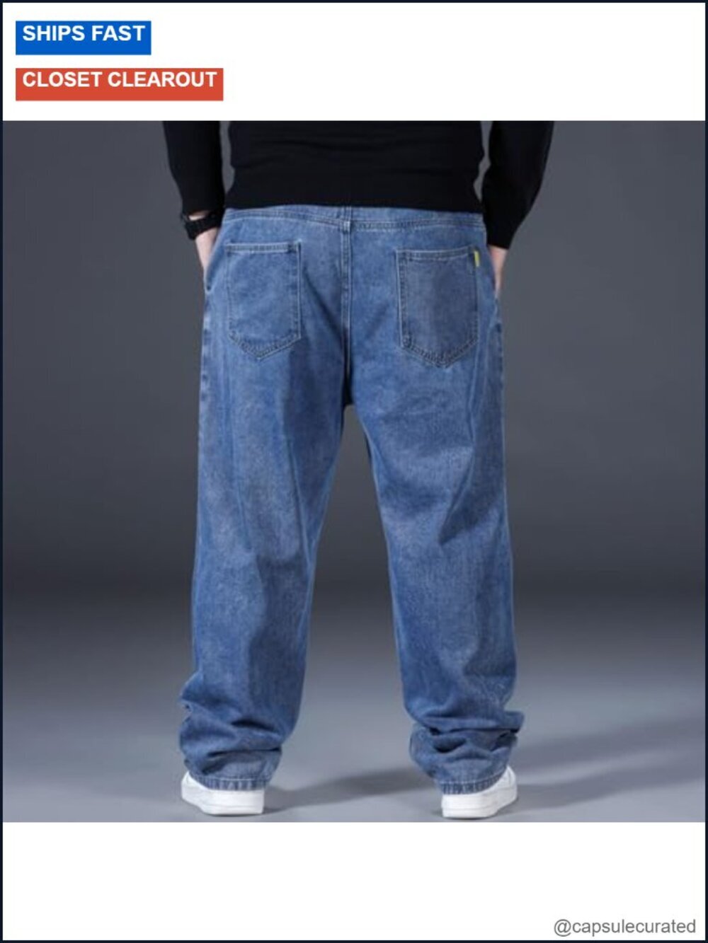 Men's Baggy Jeans Elastic Waisted Denim Joggers Plus Size Drawstring Pull On - Picture 3 of 6